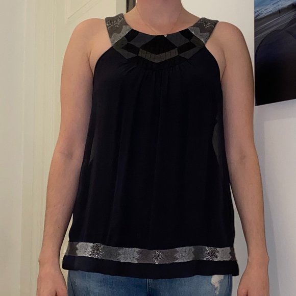 sheer black blouse with metallic embroidery - Picture 1 of 4